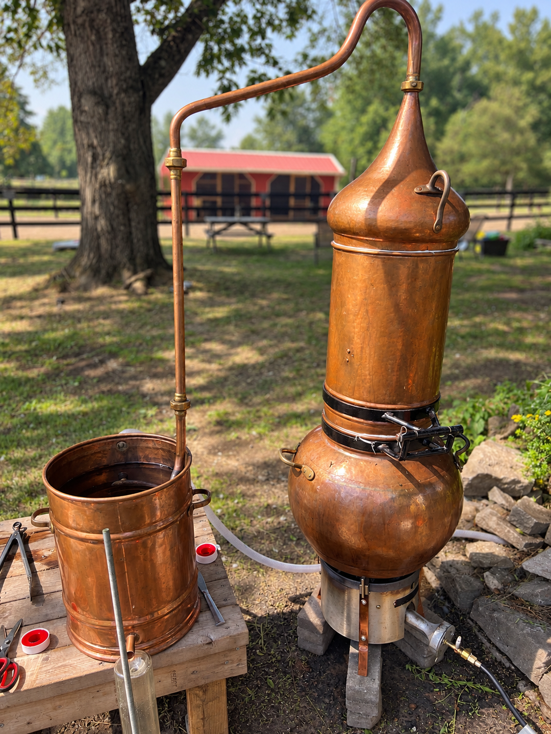 Traditional copper distillation still used for processing lavender at Spring Creek Lavender in Remsen, New York.