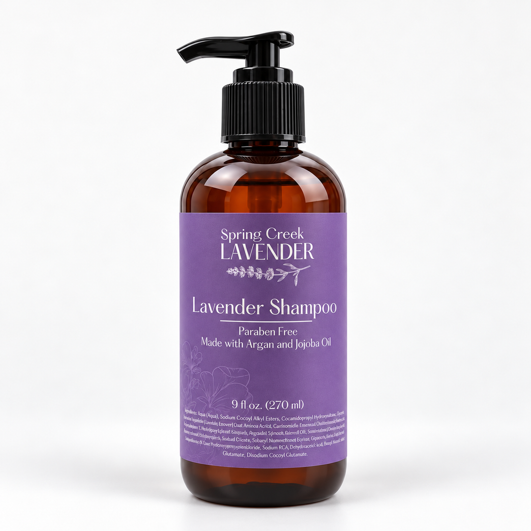 A bottle of lavender shampoo.